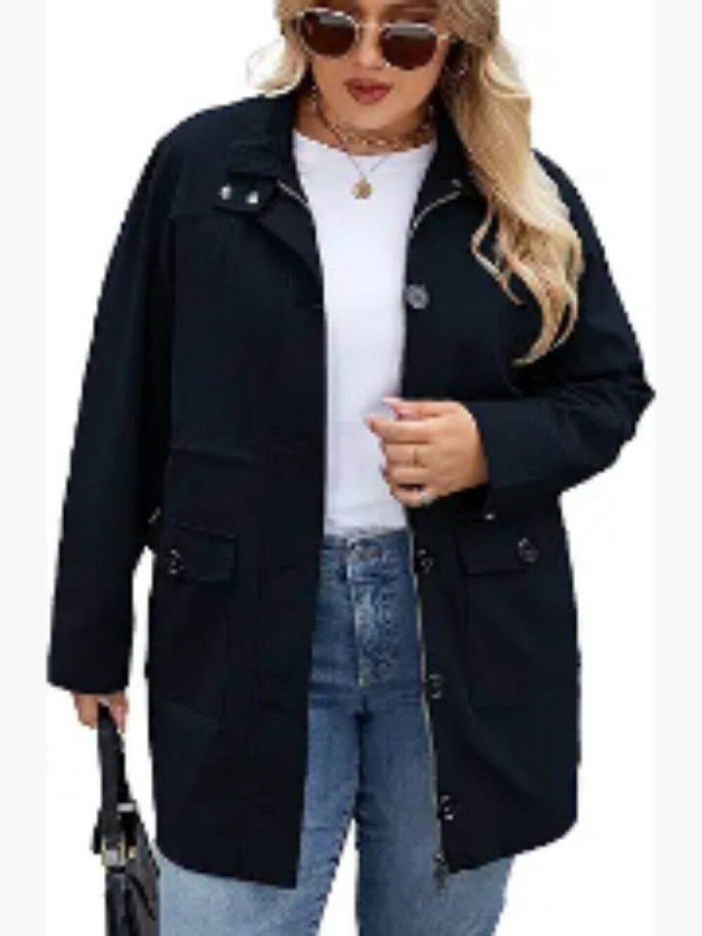 Cotton Trench Coat with Button Front Closure, Utility Style